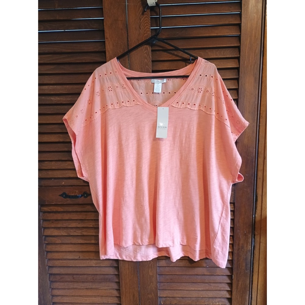 NWT Design History Women's Coral Ruffle Sleeve Floral Eyelet Top Size 3X
